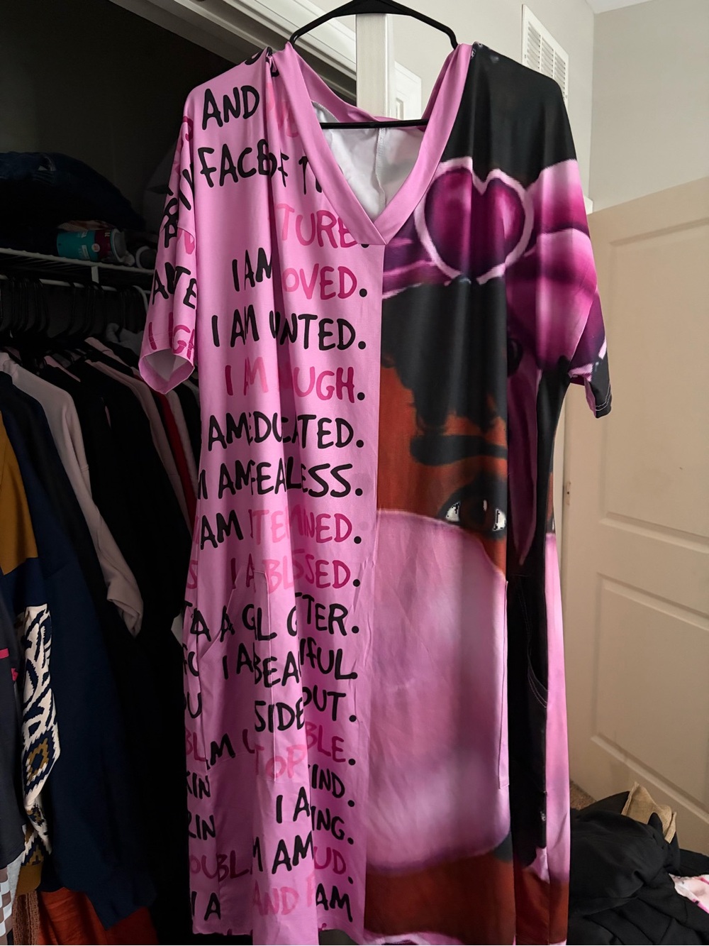 Pink Graphic V-Neck Message Dress